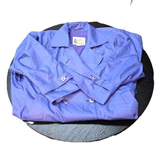 VTG London Fog Purple Trench Coat 12P Belted Double Breasted Raincoat Color Pop - Picture 4 of 6